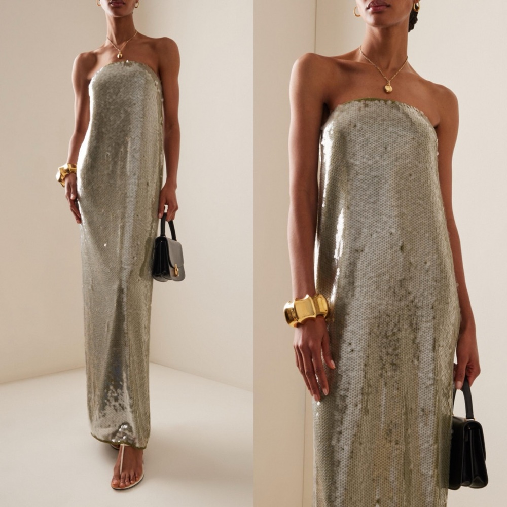 STAUD Silver Sequin Maxi Dress